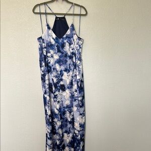 Leslie Fay Floral Blue and White Maxi Dress - Size Large
